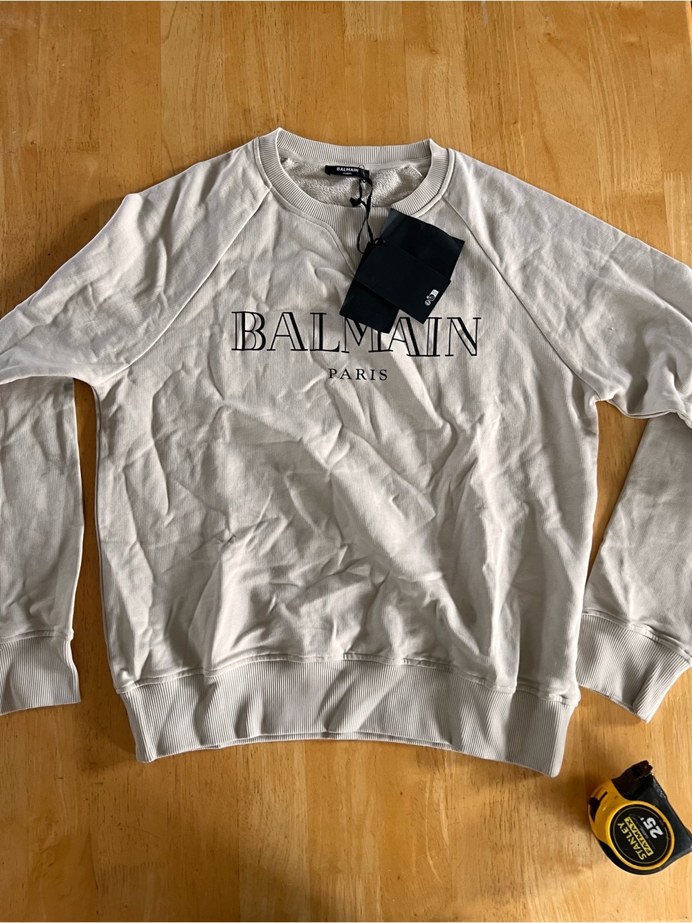 Balmain beige Crewneck Sweatshirt with black Logo